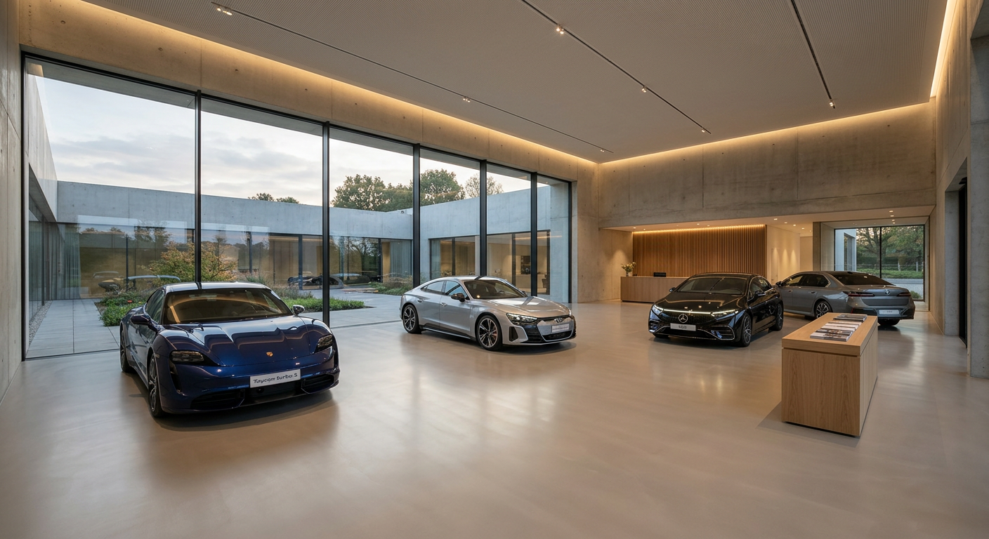 Showroom com pavimento em resina cinzento claro